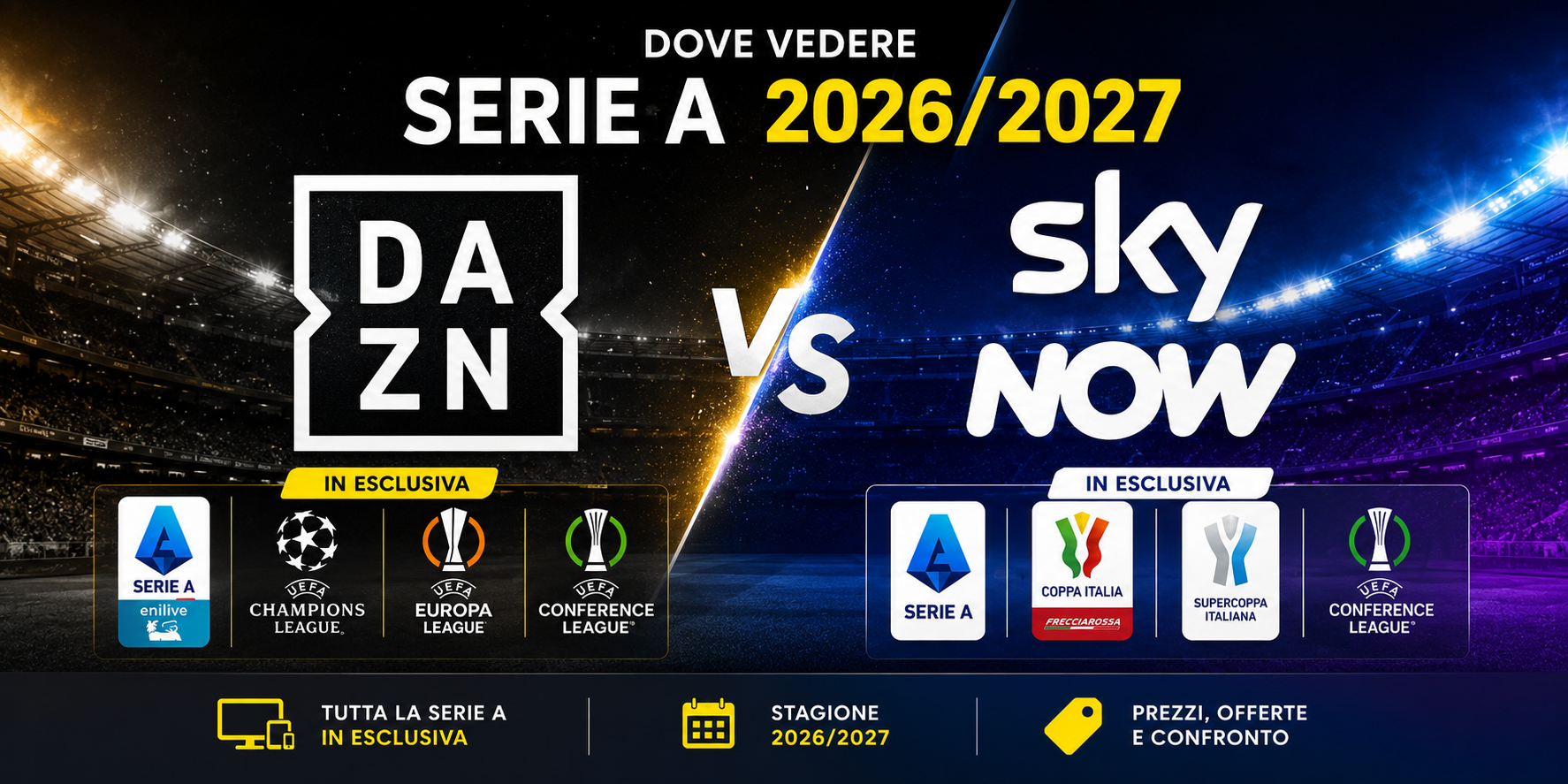 Pallone da calcio e loghi delle piattaforme streaming Serie A